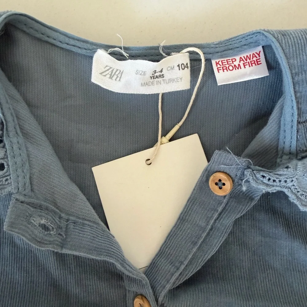 Blue Button-Up Dress with Eyelet Collar - Picture 2 of 2